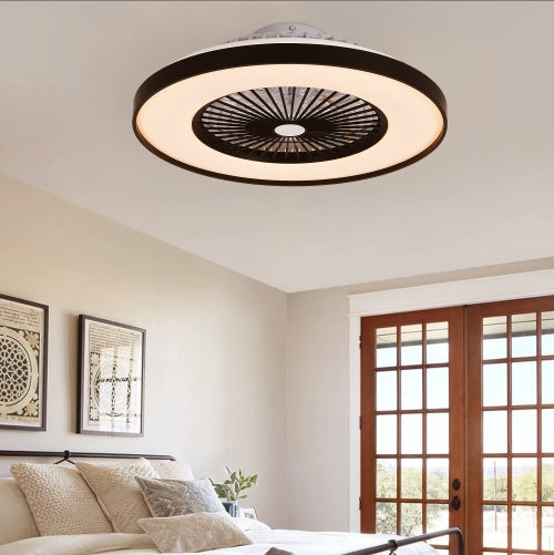 23 Inch Black Ceiling Fan Light With LED RGB Dimmable & Color-Changing, APP & Remote Control, Modern Smart Ceiling Fan For Living Room, Bedroom, And Dining Room Silent-6Speed-Reversible-DC Motor