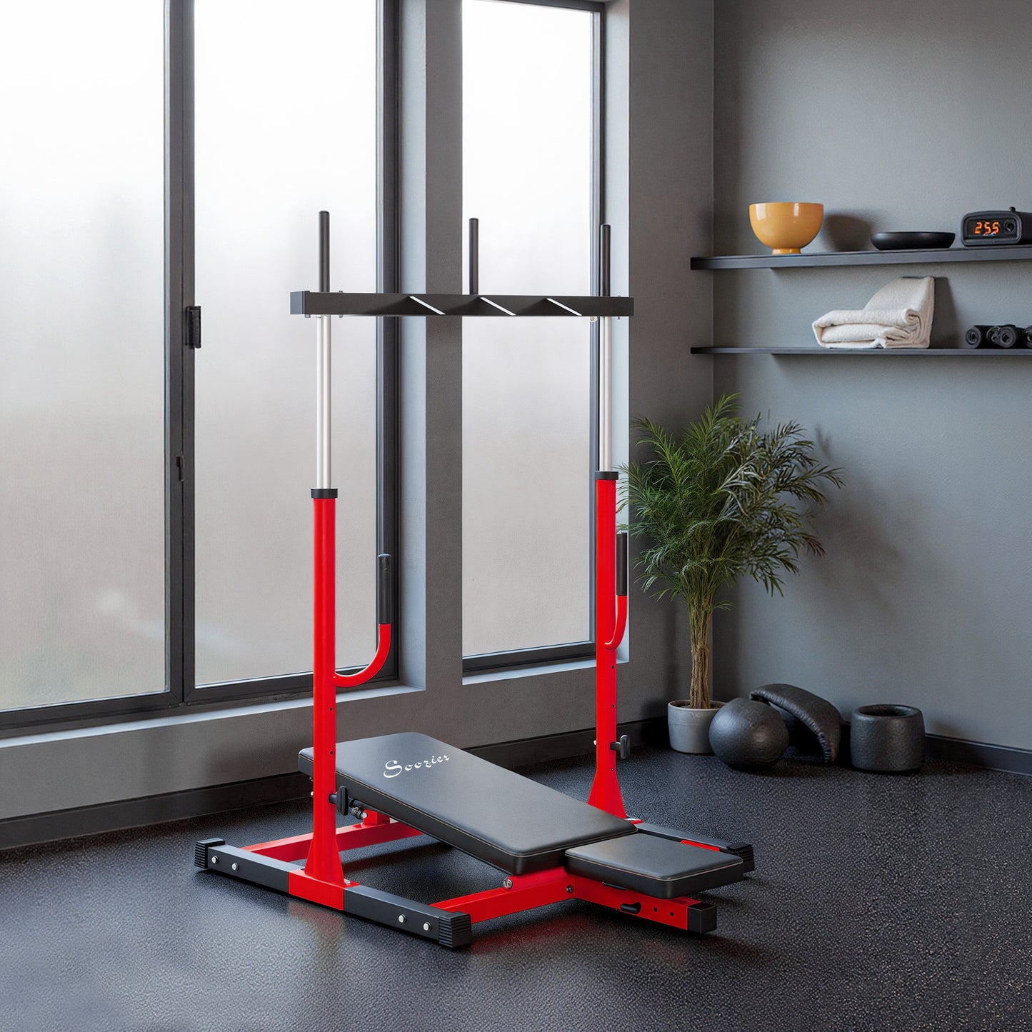 Vertical Leg Press Machine with Adjustable Leg, Back, and Head Positions, 1" Standard Plate Compatible, Red