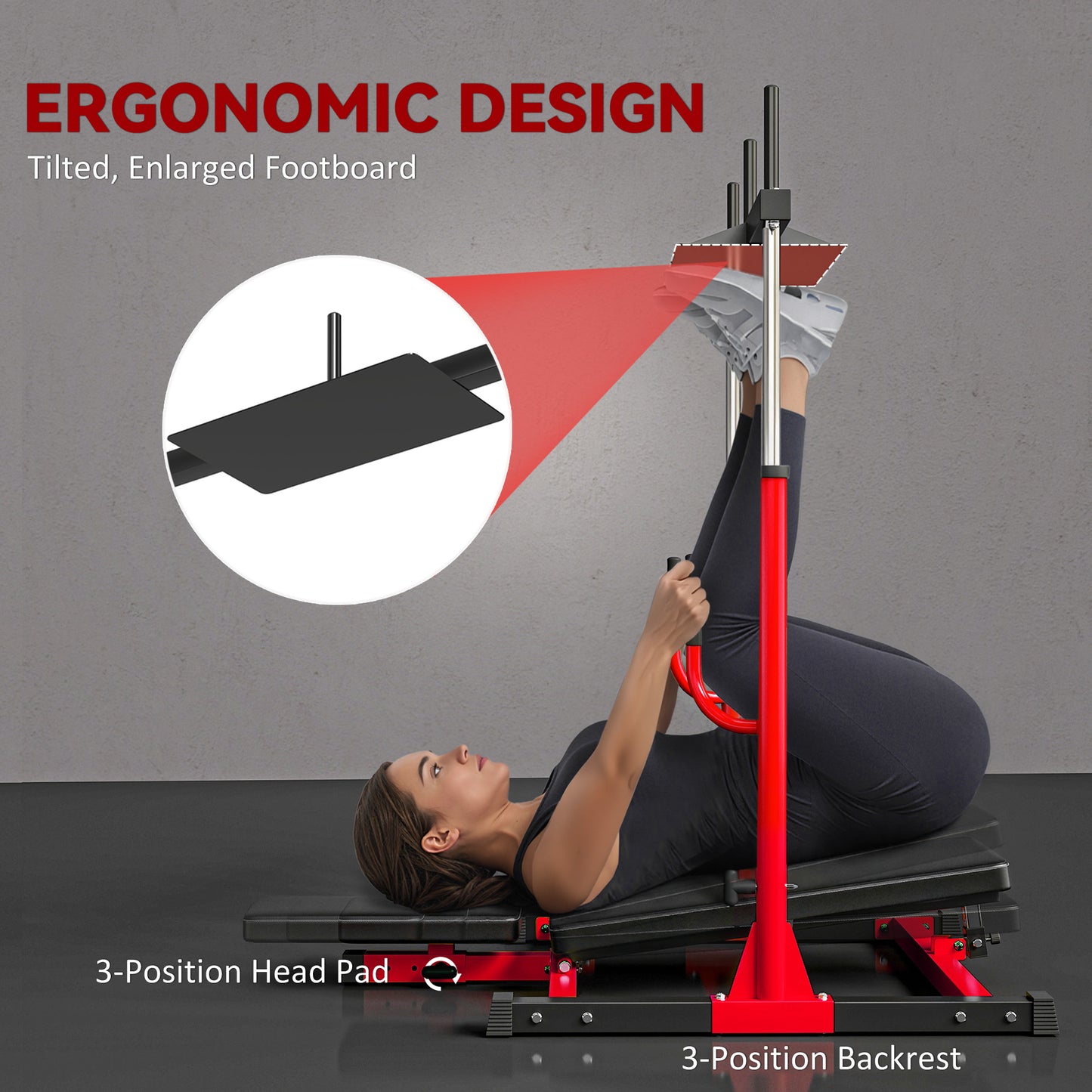 Vertical Leg Press Machine with Adjustable Leg, Back, and Head Positions, 1" Standard Plate Compatible, Red