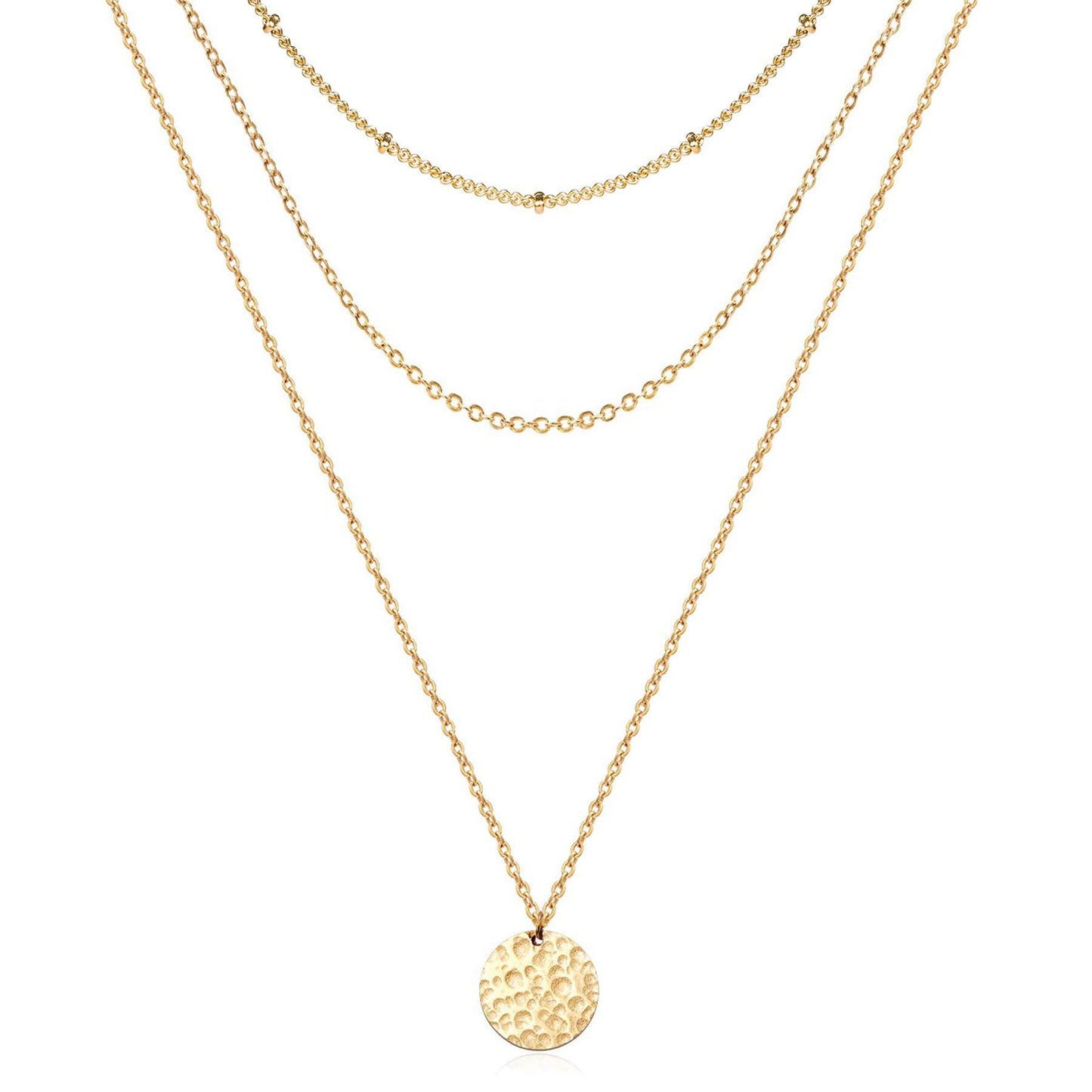 14K Hammered Coin Layered Necklace Set