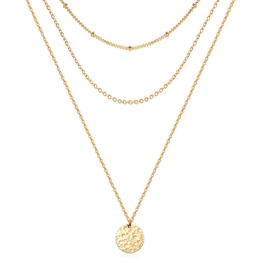 14K Hammered Coin Layered Necklace Set